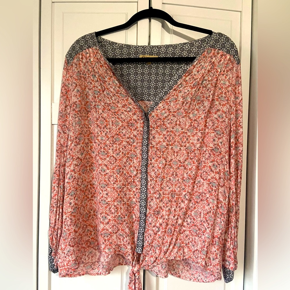 Democracy Button Down Tie Front Rayon Blouse. - image 1